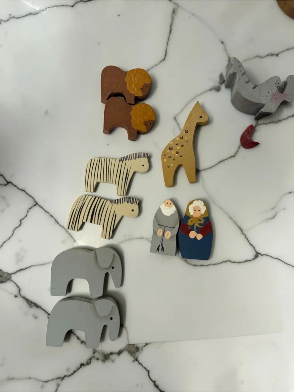 Vintage Wooden Noah’s Ark Lot | Folk Art Hand Painted Ark + Animal Pairs + Noah
